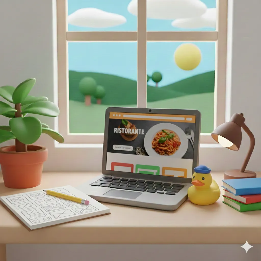 A modern workspace with a laptop, coffee, and plant